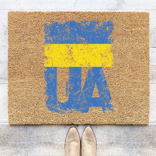 I stand with Ukraine. Support Ukraine. Stop War Coir Doormats