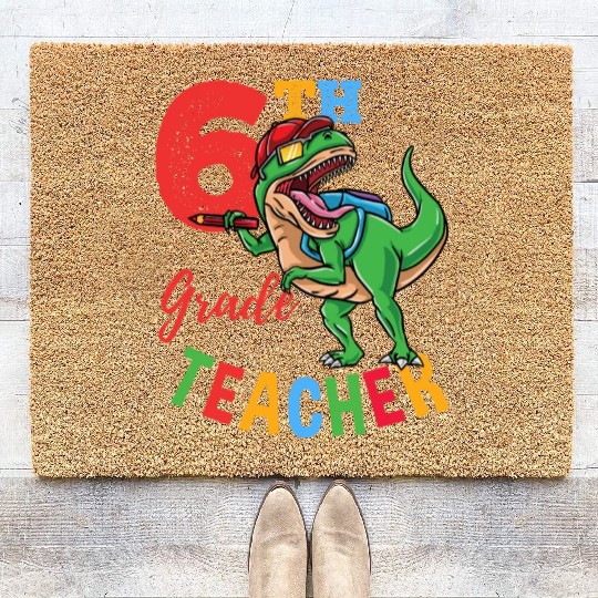 6th Grade Teacher T-Rex Dinosaur Boys Coir Doormats