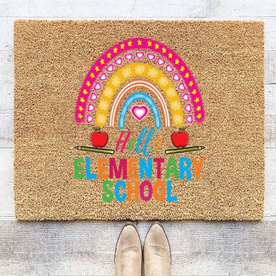 Hello Elementary School Teacher Rainbow Coir Doormats