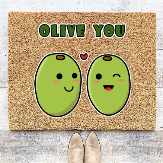 Kawaii Olive You for funny quote lover Coir Doormats