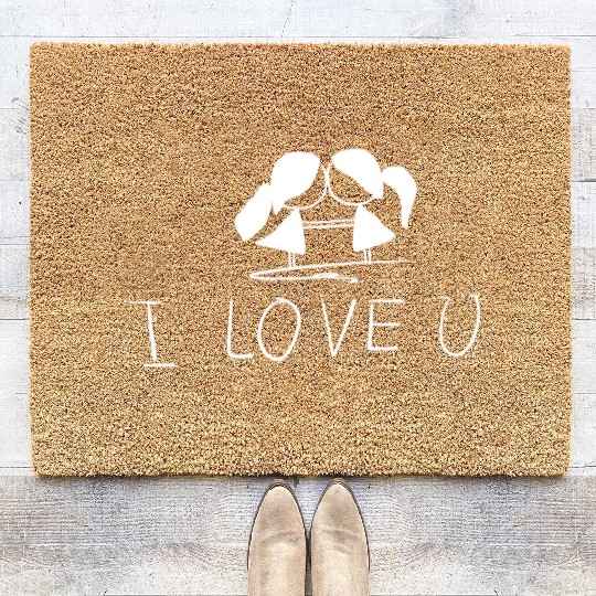 lesbian couple couple i love you Coir Doormats