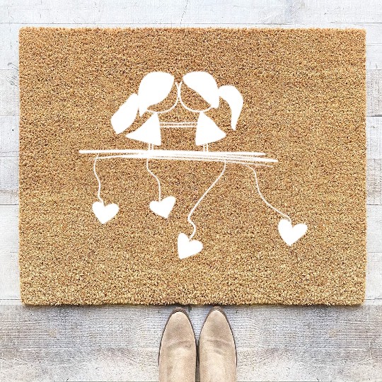 lesbian couple love symbol Coir Doormats