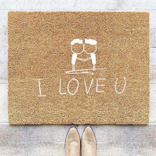 i love you gay couple Coir Doormats
