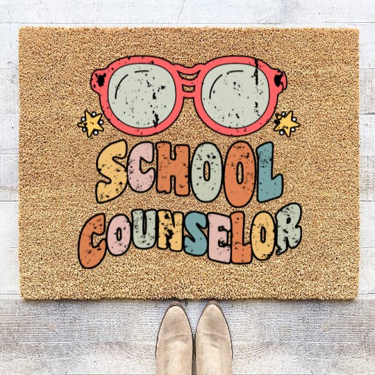 School Counselor Groovy Retro Coir Doormats