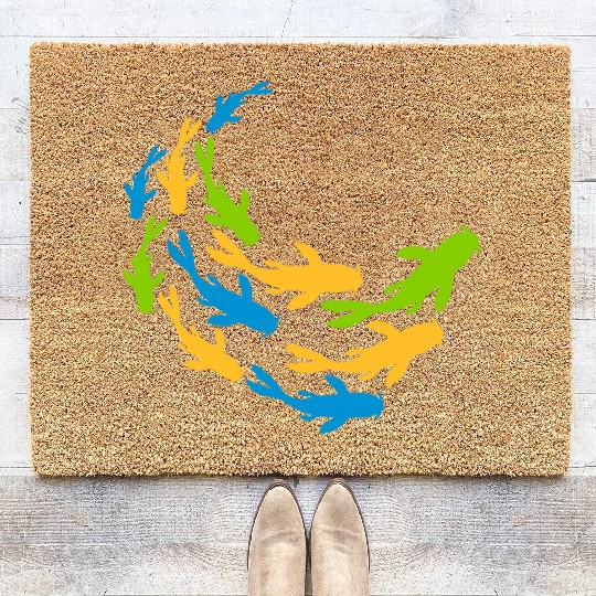 colorful shoal koi fish Coir Doormats