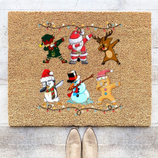 Funny Cute Dabbing Santa Elf Friends Christmas Mem Coir Doormats