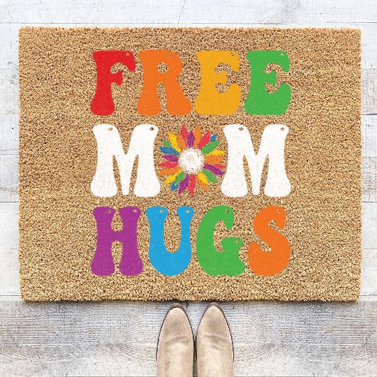 Free Mom Hugs Sunflower Rainbow LGBT Lesbian Gay Coir Doormats