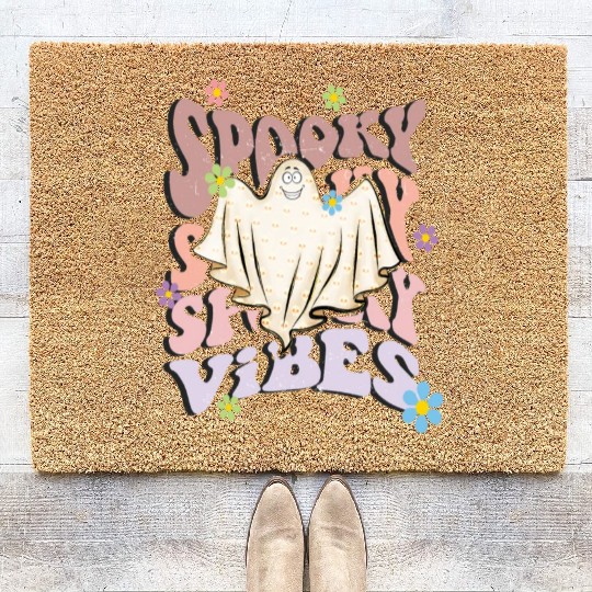 Spooky Season Retro Wavy Halloween Ghost Coir Doormats