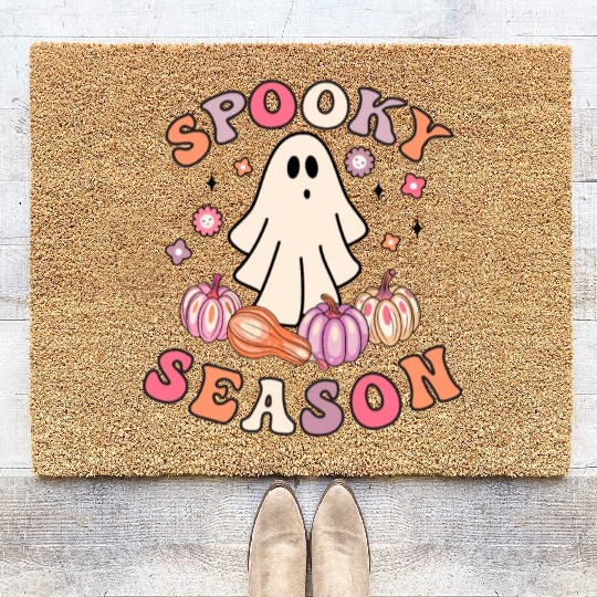 Spooky Season Cute Retro Pumpkin Ghost Gift Kids Coir Doormats