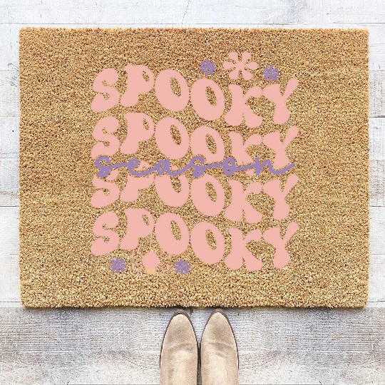 Spooky Spooky Season Cute Retro Wavy Text Design Coir Doormats
