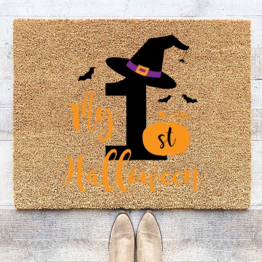 My 1st Halloween Witches Hat Newborn Birthday Coir Doormats