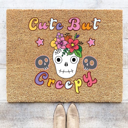 Cute But Creepy Funny Floral Skull Design For Kid Coir Doormats