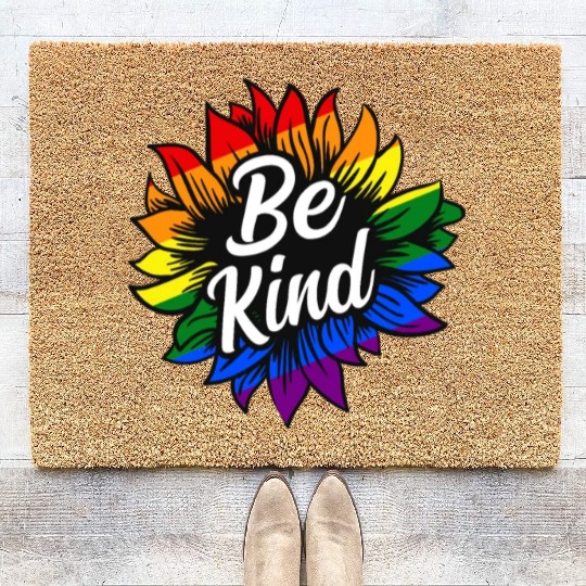 Be Kind Rainbow Sunflower Pride LGBT Tolerance Coir Doormats