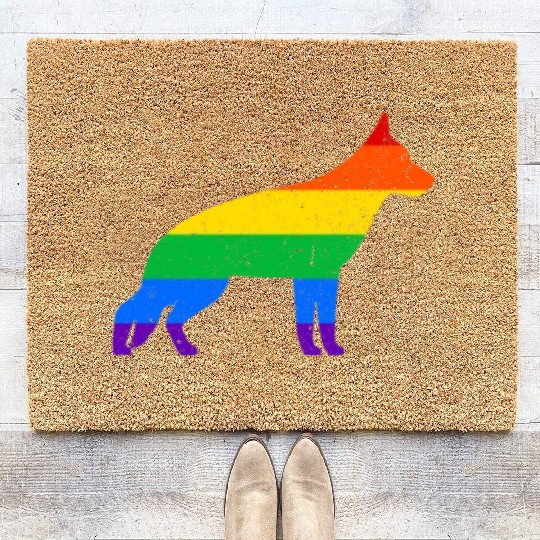 LGBT German Shepherd Rainbow Flag Coir Doormats