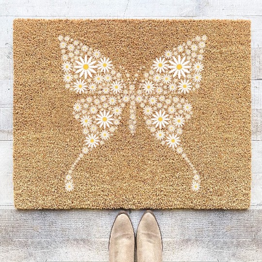 Cute Daisy Butterfly Women Gardening Flower Coir Doormats