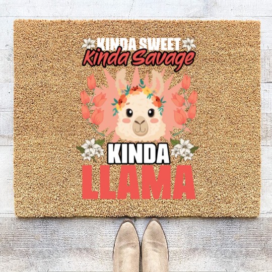 Kinda Sweet Kinda Savage Funny Llama Humor For A Coir Doormats