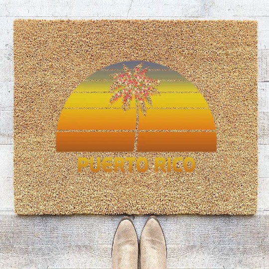 Puerto Rico Palm Tree Christmas Lights Family Coir Doormats