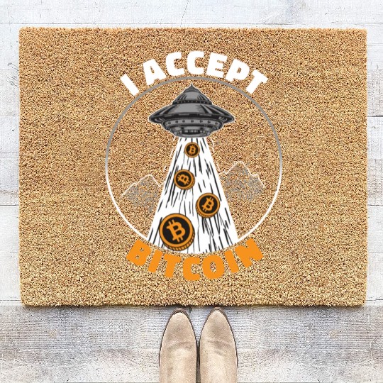 Cryptocurrency I Accept Bitcoin UFO Coir Doormats