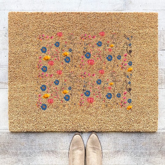 Floral Colorful Wildflower Women Flowers Garden Coir Doormats