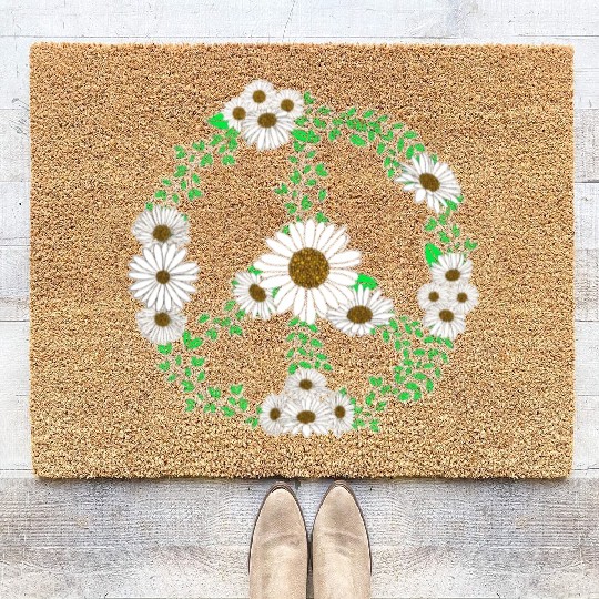 Daisy Peace Sign Wildflower Gardener Hippie Coir Doormats