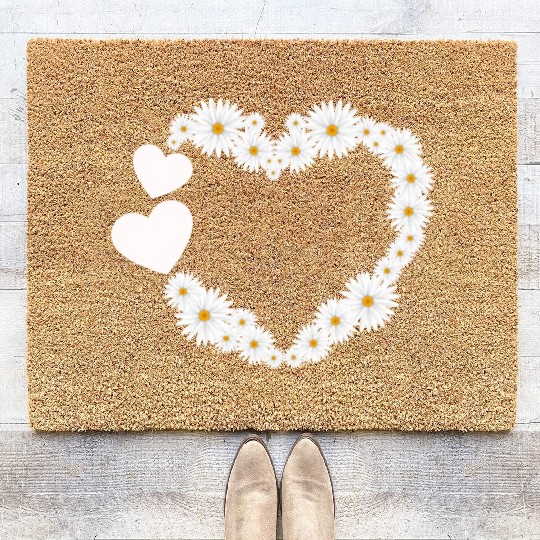 Daisy Flower Heart Women Gardener Wildflower Coir Doormats