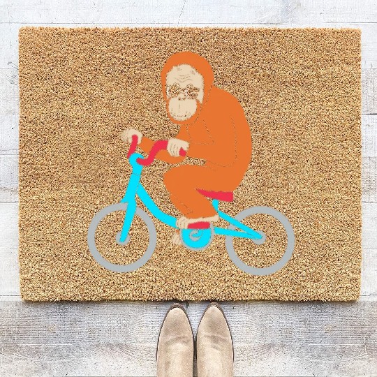 Monkey Riding A Bike Funny Ape Orangutan Coir Doormats