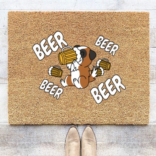 Saint Bernard Drinking Beer Coir Doormats