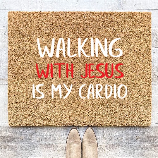 Walking With Jesus Is My Cardio Coir Doormats