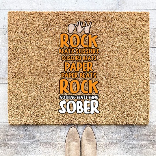 Sobriety Gift for Men or Women Rock Paper Scissors Coir Doormats