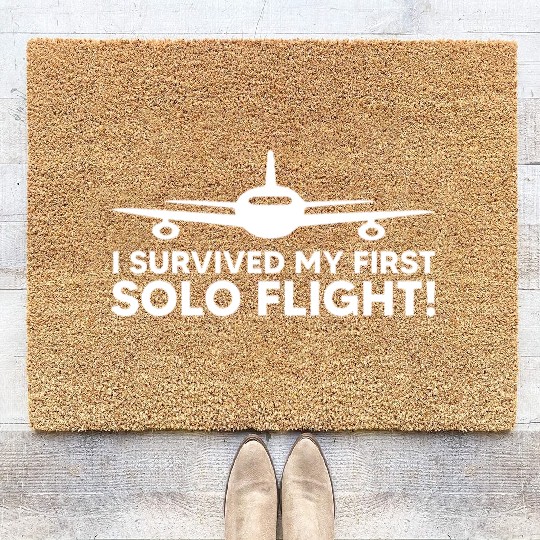 I Survived My First Solo Flight Funny New Pilot Coir Doormats