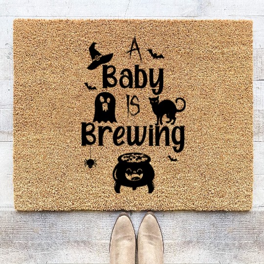 A Baby Is Brewing Maternity Halloween Women Funny Coir Doormats