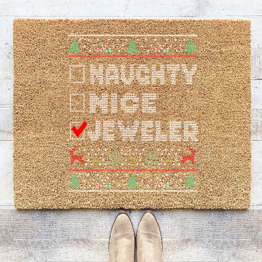 Naughty Nice Jeweler, Matching Christmas Group Coir Doormats