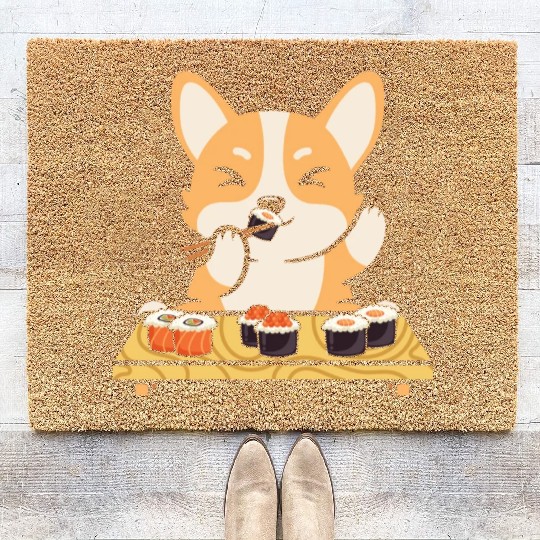 Kawaii Dog Eating Sushi Rolls Coir Doormats