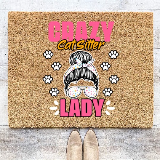 Crazy Cat Lady Funny Animal Sitting Humor For A Coir Doormats
