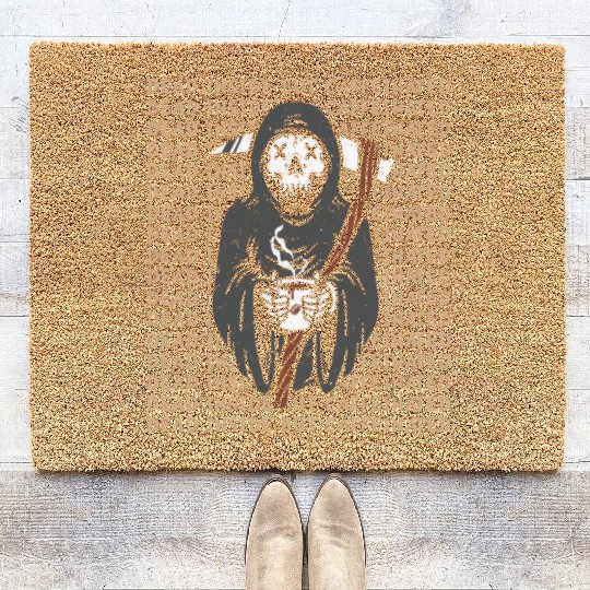 Dead inside but caffinated skull coffee reaper Coir Doormats