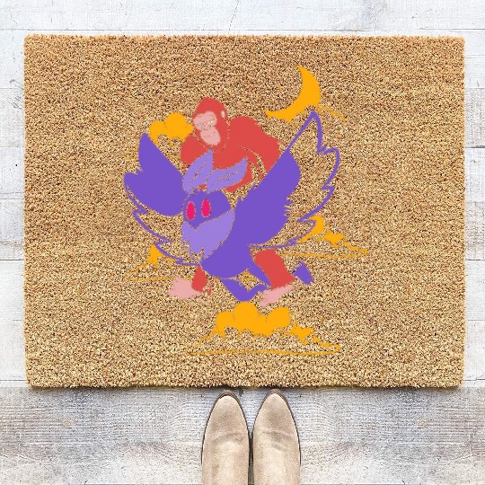 Bigfoot Riding Mothman Funny Cryptozoology Coir Doormats