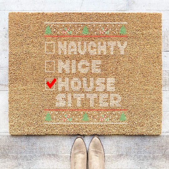 Naughty Nice House Sitter, Matching Christmas Coir Doormats