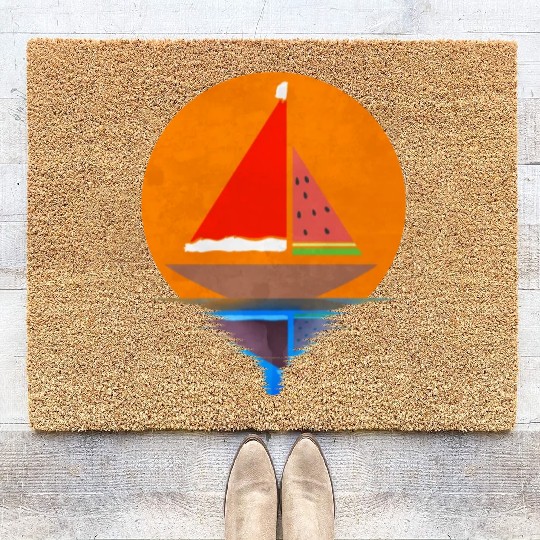 Sundown Sailing Ship Santas Hat Watermelon Coir Doormats