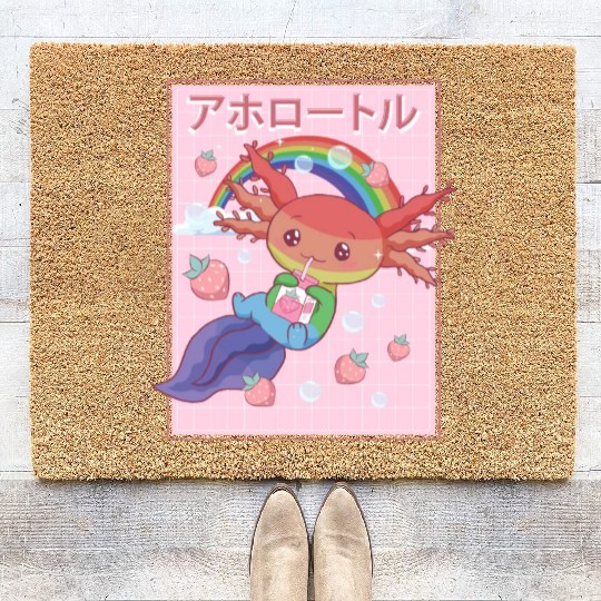 Kawaii Axolotl Strawberry Milk Gay Pride Coir Doormats