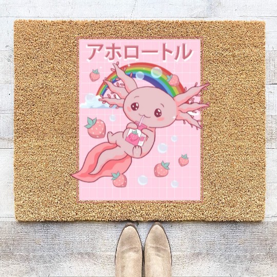 Kawaii Axolotl Strawberry Milk Coir Doormats