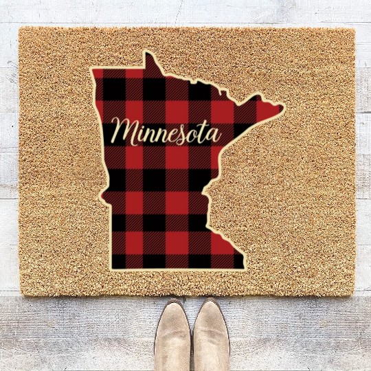 Minnesota Buffalo Plaid Silhouette Home State Coir Doormats