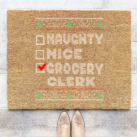 Naughty Nice Grocery Clerk, Matching Christmas Coir Doormats