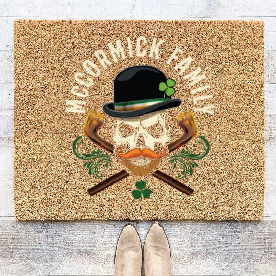 McCormick Family Irish Skull with Shillelagh and Coir Doormats