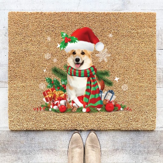 Christmas themed Corgi dog Coir Doormats
