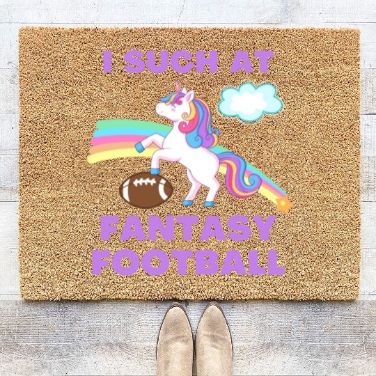 I Suck At Fantasy Football Funny Cute Unicorn Coir Doormats