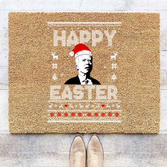 ugly christmas, sweater, pattern, happy easter Coir Doormats