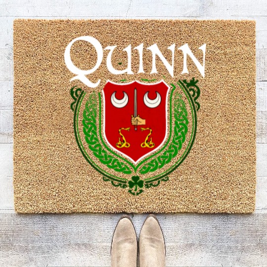 Quinn Family Irish Coat of Arms Clan Crest Coir Doormats
