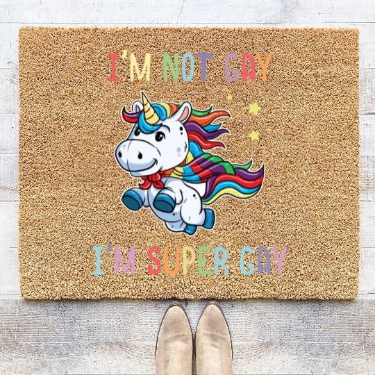 LGBT Funny Rainbow Unicorn Super Gay Lesbian Pride Coir Doormats