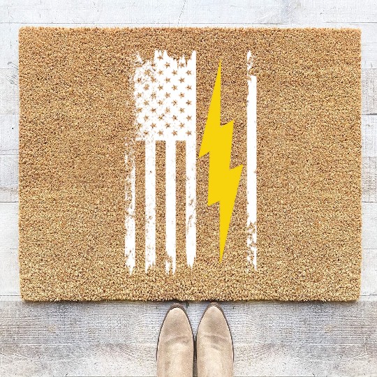 Cool Lightning Bolt And Flag Electrician Coir Doormats