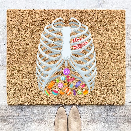 Funny Candy Skeleton Rib Cage Halloween Costume Coir Doormats